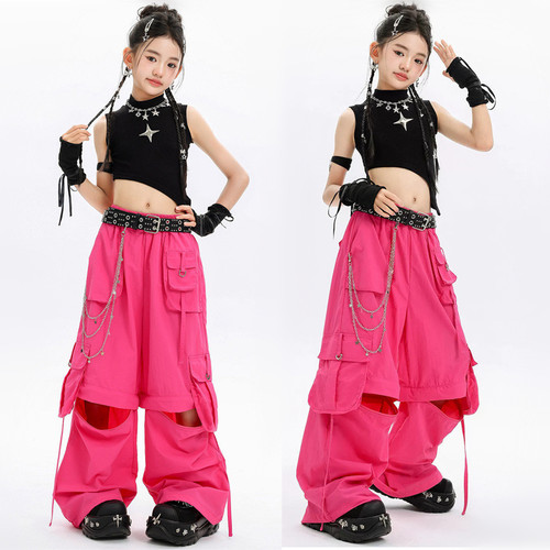 女童爵士舞服装韩版背心亮色工装