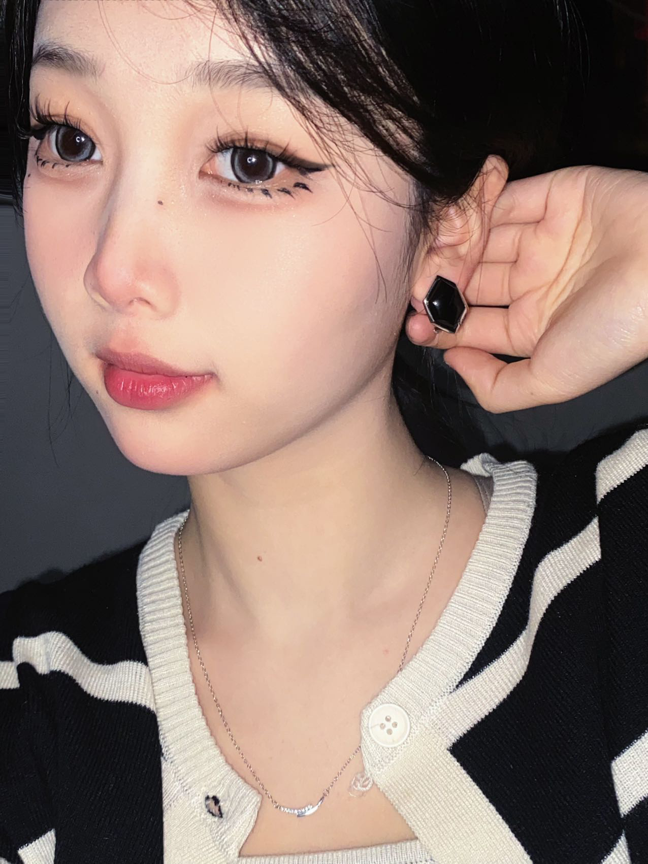 其他银通勤黑玛瑙女商务OL耳钉