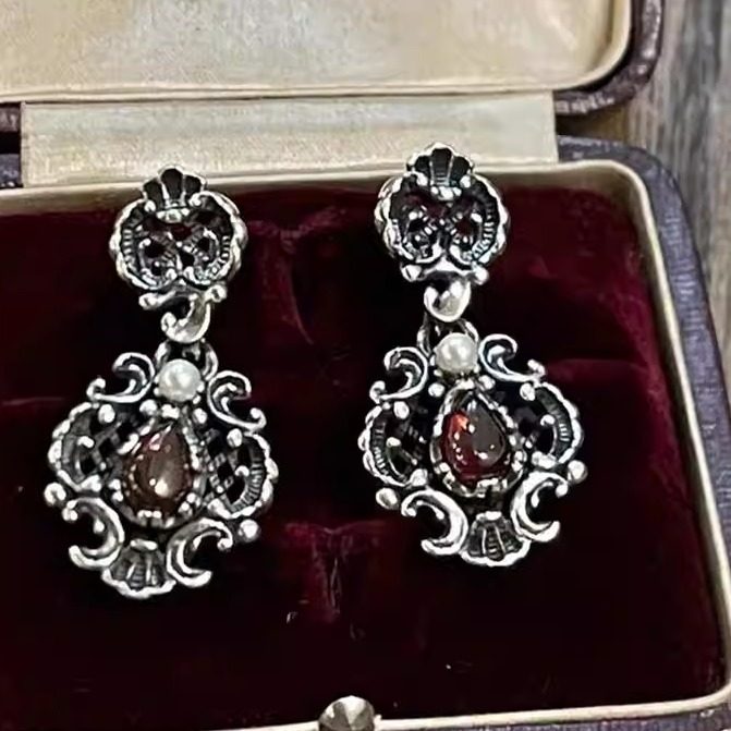 耳环复古银卷草纹BAS卷草纹vintage项链石榴石宫廷巴伐利亚,饰品/流行首饰/时尚饰品新,耳环,淘宝优惠券,粉丝福利购,淘宝优惠卷