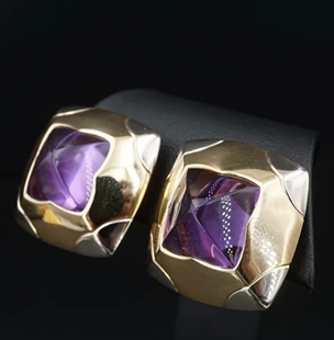 古董设计几何三角茶晶烟晶气质脱俗糖塔通体925银耳扣紫晶通勤