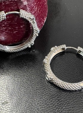 顶奢潮！judith5古董设计925银耳圈复古女礼物银耳环银纽纹华丽us