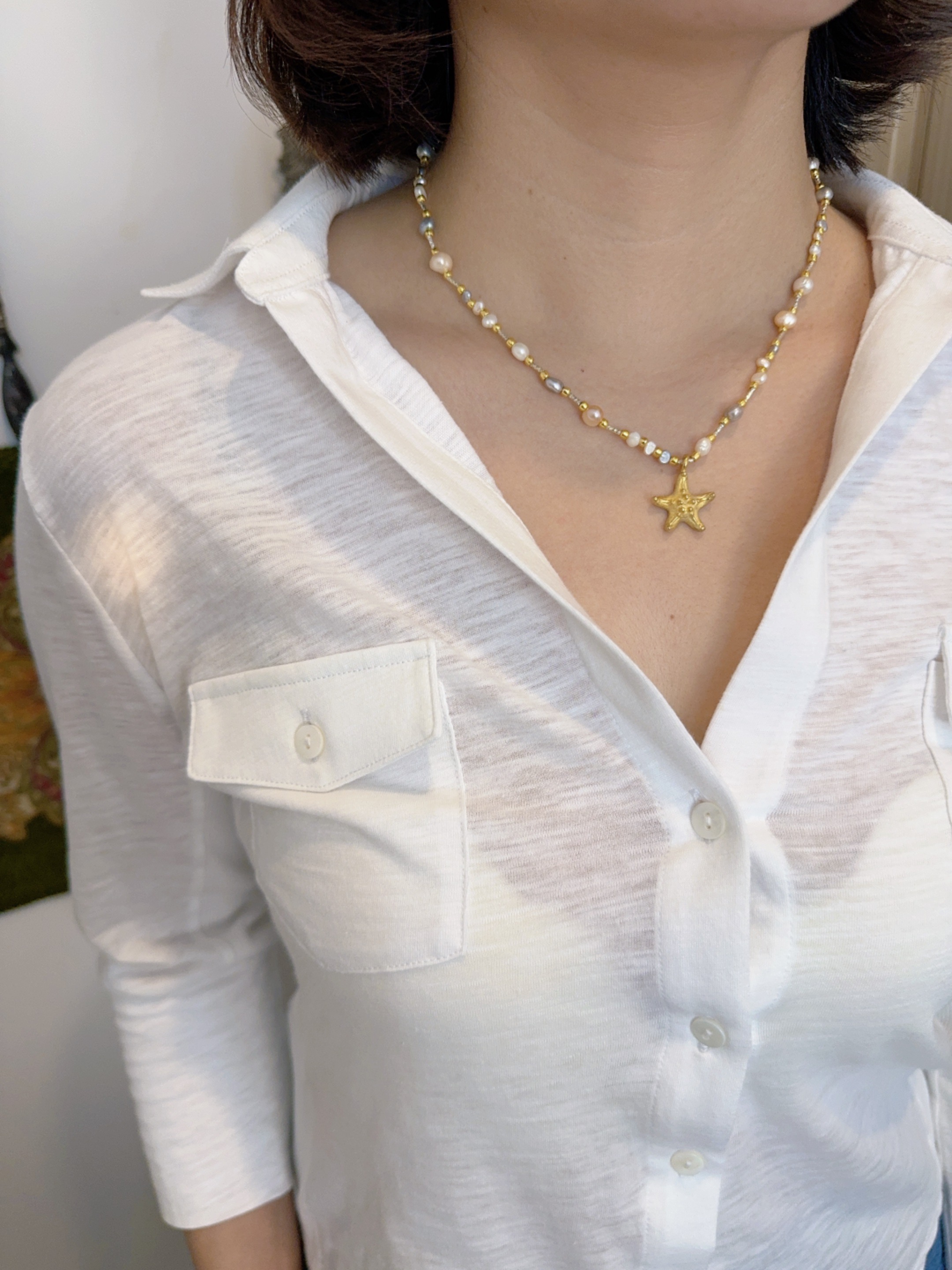 天然珍珠项链女银项链