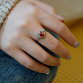 显白第一名阿呆时期Art Deco古典宫廷复古欧洲925银戒指古董红