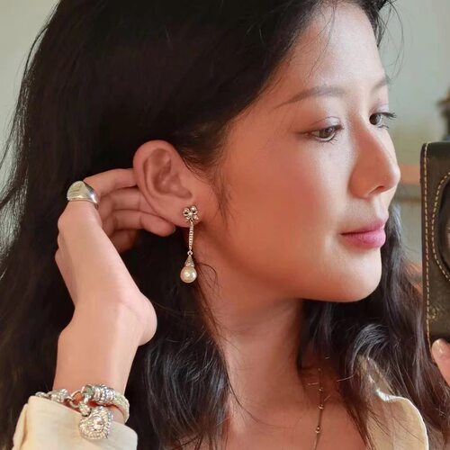 设计师通体925纯银珍珠耳坠银耳环耳扣唯美宫廷复古爱德华洛可可
