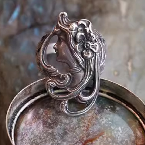 银戒指925925vintage美人面女