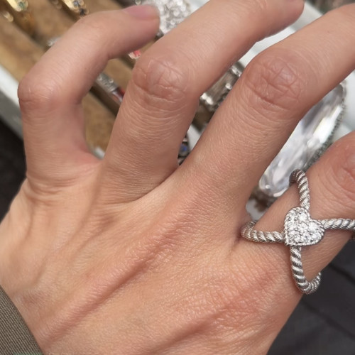 复古麻花绞纹奢华爱心女戒银指环