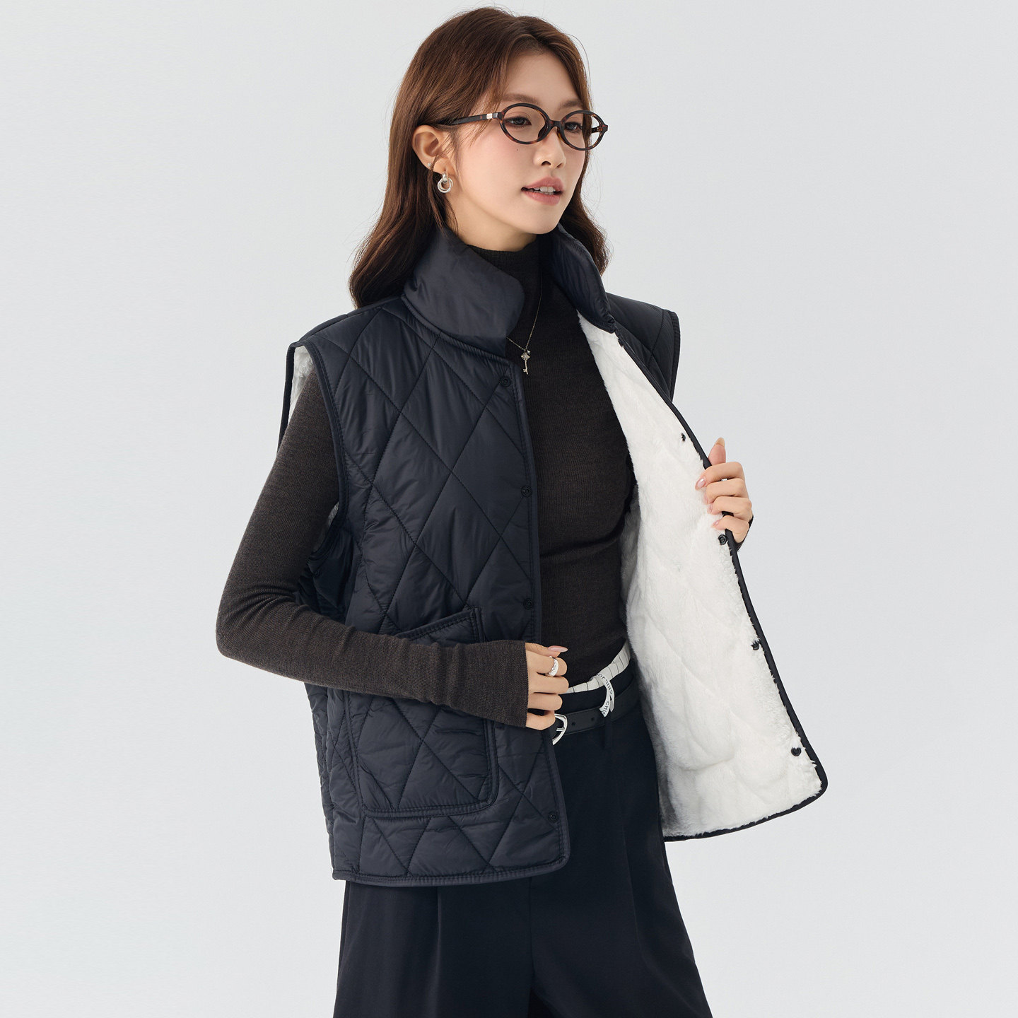 羽绒棉马甲女短款加绒加厚保暖