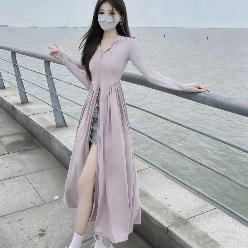 防晒衣女2026新款夏季透气防晒长裙户外超长款冰丝防晒服轻薄外套
