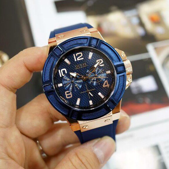 专柜guess盖尔斯男表u0247g3玫瑰金硅胶表带休闲运动男士手表