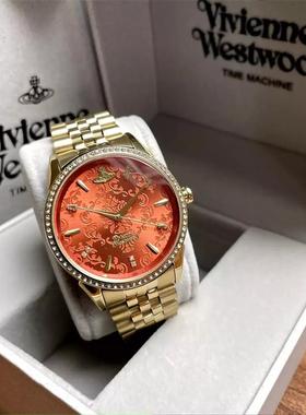 代购Vivienne Westwood The Wallace 女士时尚精致橙色钢带石英