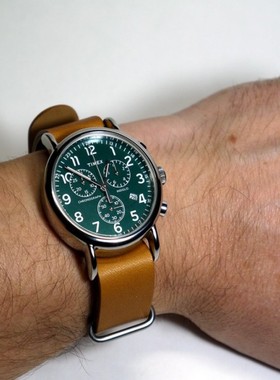 代购正品timex天美时男表TWC066500新款绿盘三眼计时皮带休闲系