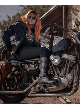 海外代购Harley Davidson/哈雷戴维森女士时装靴防水中筒系带