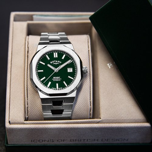 Rotary复古自动机械表绿盘夜光