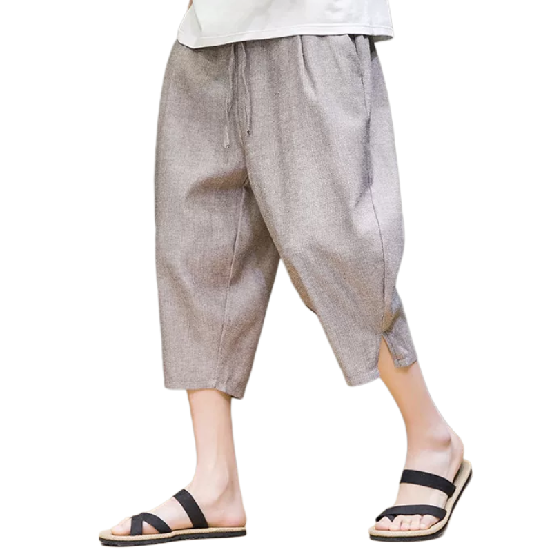 亚麻裤夏季薄款男士七分裤宽松大码休闲哈伦裤直筒潮牌棉麻短裤子
