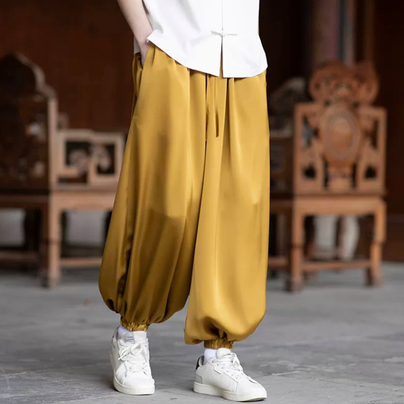 新中式灯笼裤男生夏季松弛感中国风书法潮牌束脚唐装阔腿休闲长裤