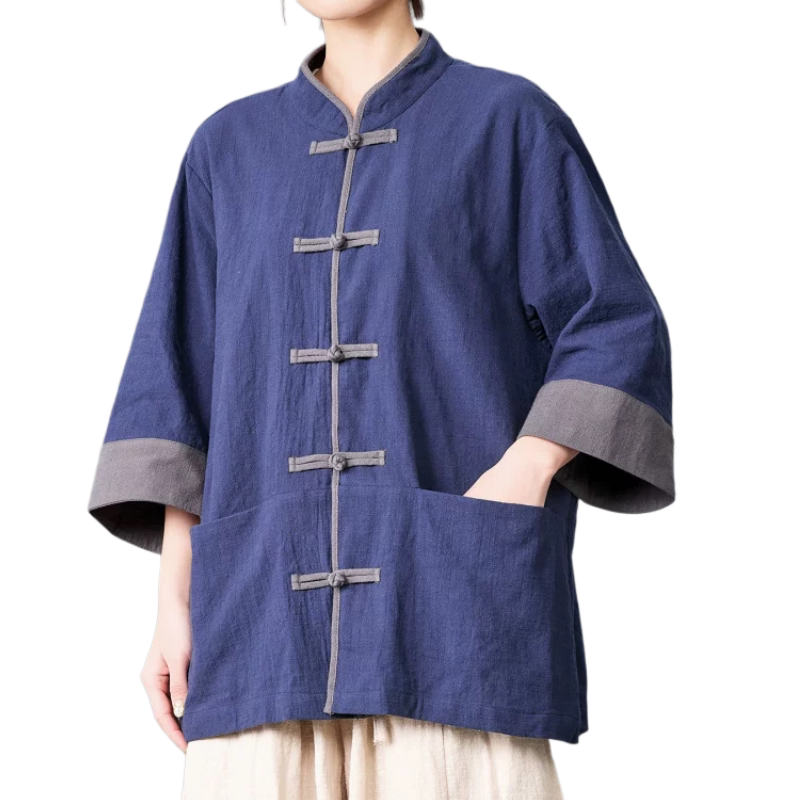中国风短袖衬衫夏中式中山唐装汉服男衬衣太极服男女通穿立领开衫