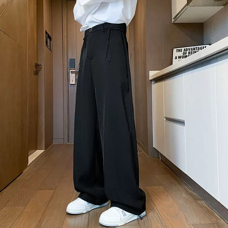 黑色直筒长裤子男垂感宽松大码束脚春夏新款西装裤男生百搭休闲裤