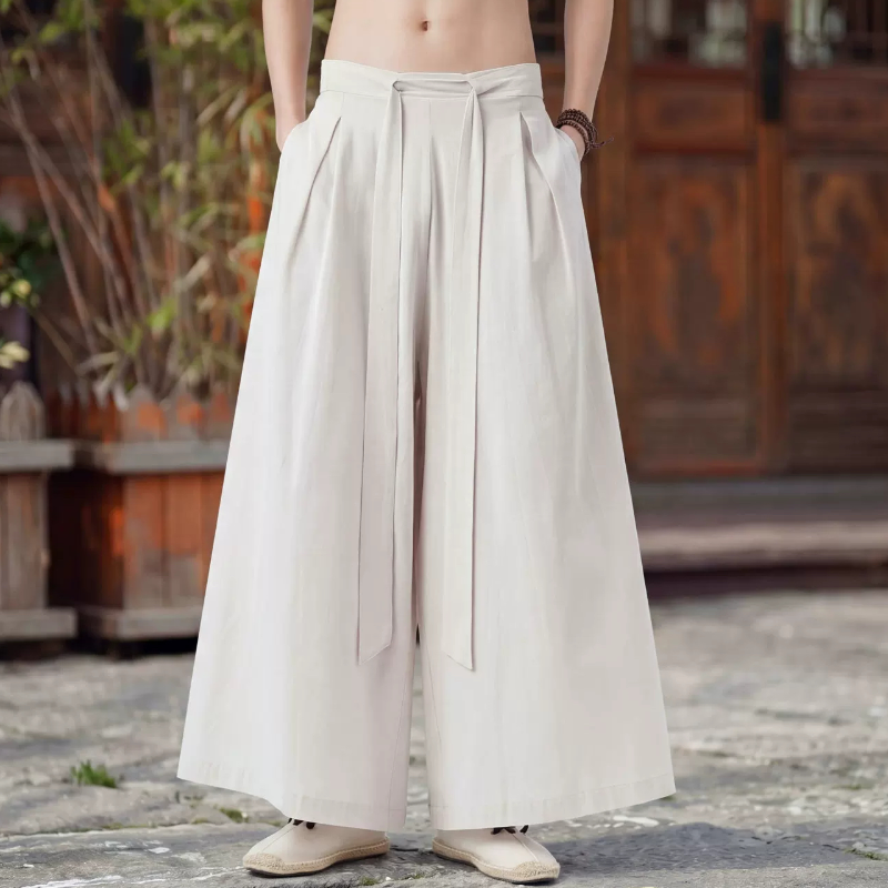 日系大码宽腿裤男中国风棉麻亚麻直筒阔腿裙裤中性情侣汉服休闲裤