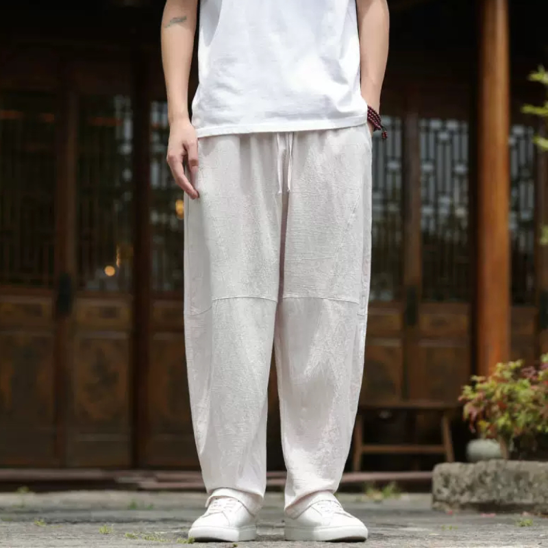 新款亚麻裤子男款夏季薄款麻料长裤男士休闲裤宽松直筒裤棉麻男裤