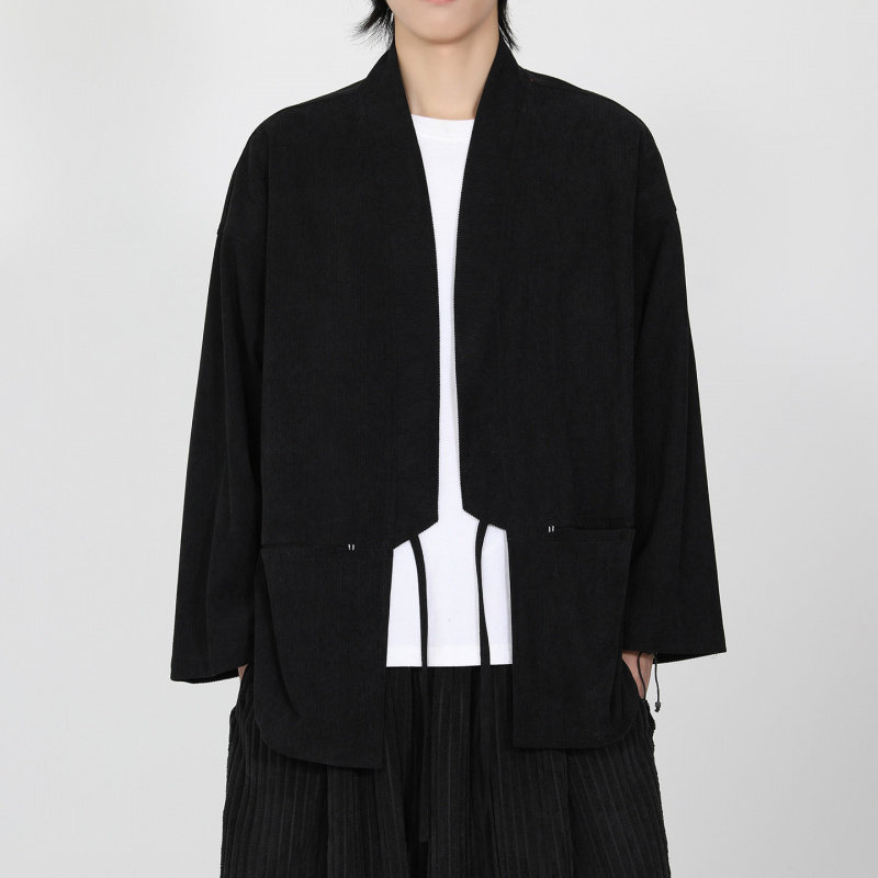 男灯芯绒纯色开衫道袍汉服春秋