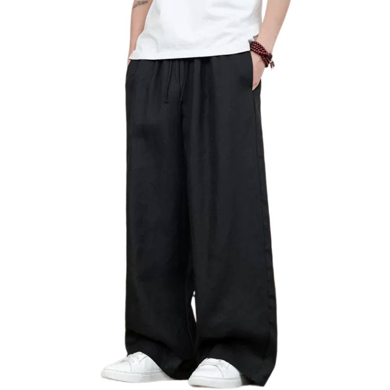 亚麻天丝休闲裤男士夏季薄款透气宽松直筒长裤运动时尚潮流阔腿裤