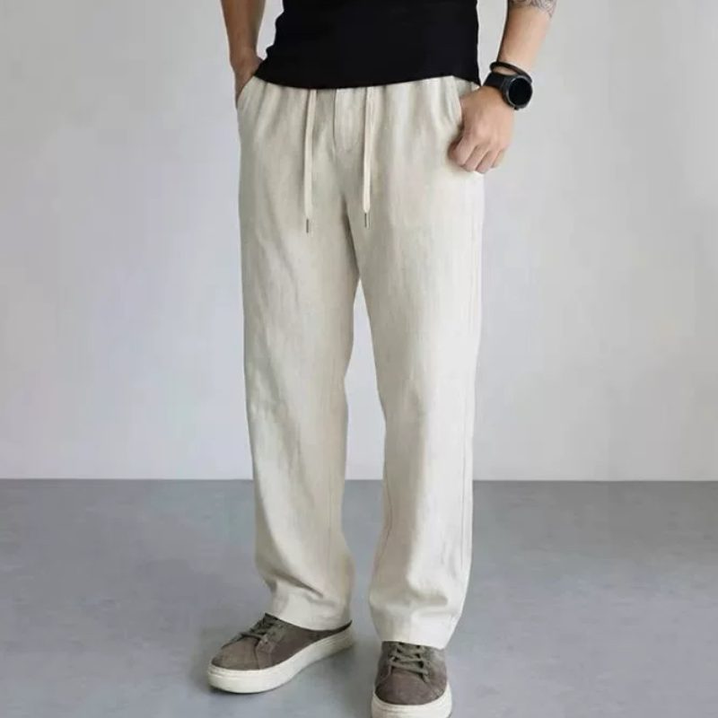 松紧腰高端亚麻裤子男款夏季薄款透气长裤休闲裤宽松直裤棉麻男裤
