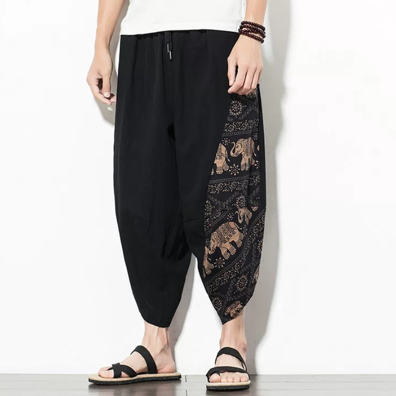 中国风唐装汉服裤子男七分中裤宽松灯笼民族裤阔腿沙滩裤夏季薄款