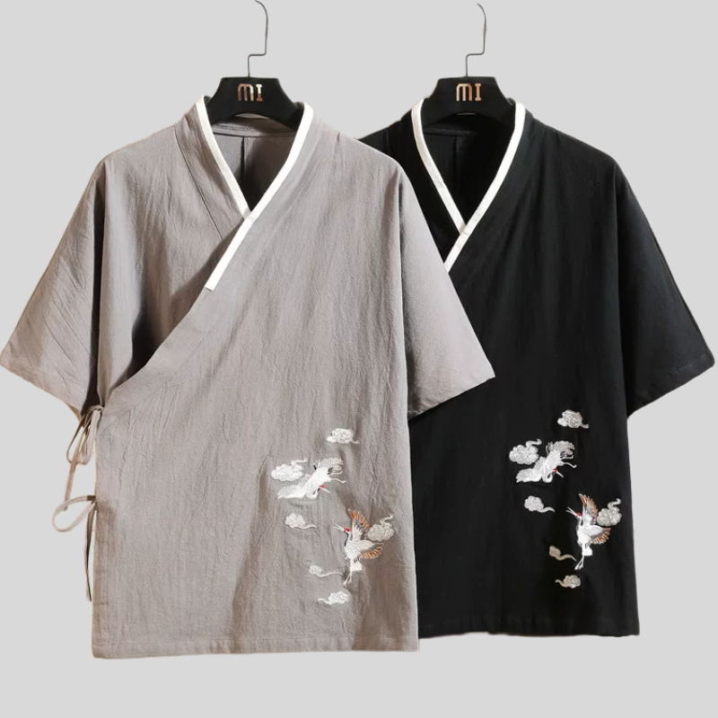 春夏汉服男五分袖风衣民族风居士服茶服中袖国风披风开衫合服外套