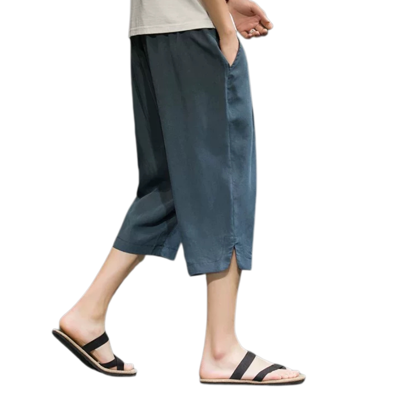 中国风亚麻七分裤男夏季薄款棉麻7分短裤宽松直筒裤子男装休闲裤