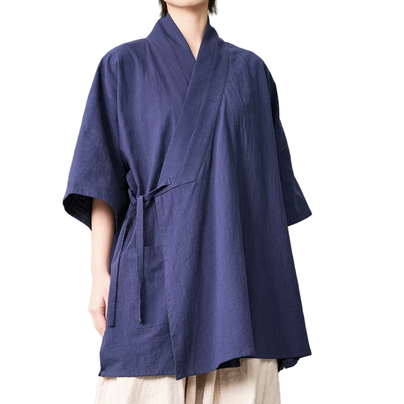 夏新中式男装短袖茶服唐装居士服棉麻中袖衬衫汉服男女交领明制