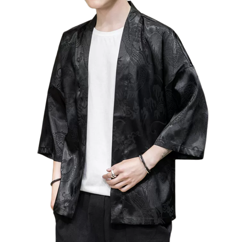 夏季半袖汉服男装中国风大码防晒七分袖开衫披风提花薄款外套道袍