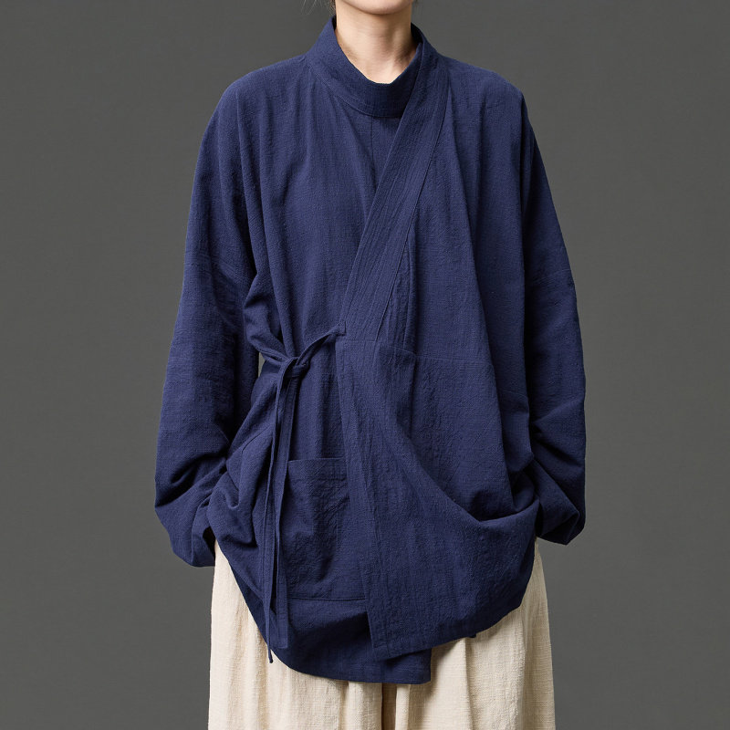 秋季男汉服曲领中长款禅意茶服