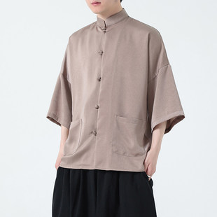 中国风唐装男款复古汉服男士短袖衬衣新中式短袖衬衫外套