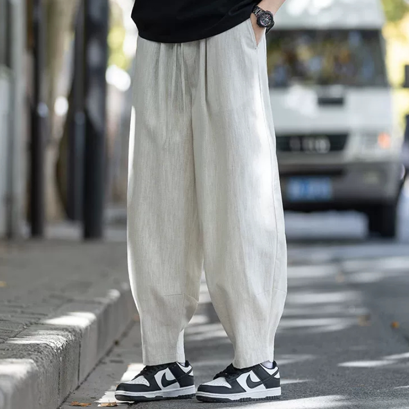 男士黑色大码亚麻裤子男款2026新款宽松休闲裤男春夏季薄款灯笼裤