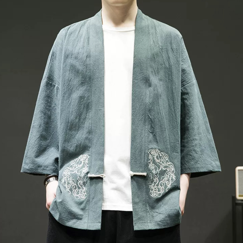 唐装男中国风改良汉服披风夏季开衫七分袖道袍新中式男装刺绣衬衫
