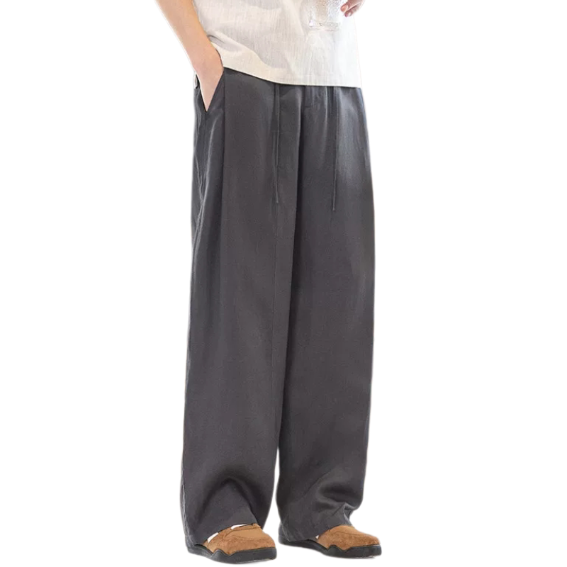 亚麻天丝休闲裤男古风夏季薄款新款宽松直筒速干运动裤纯色弯刀裤