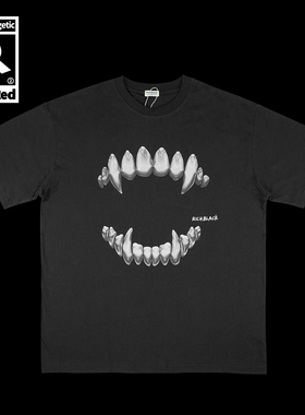 原创金属感银色獠牙印花宽松版型短袖黑色T恤200G