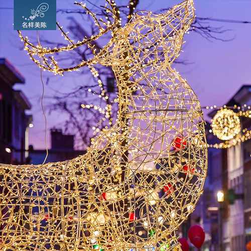 名样美陈户外大型商场酒店圣诞节布置铁艺发光圣诞鹿麋鹿铁艺鹿灯