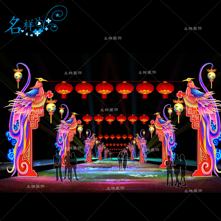 名样美陈户外代行元宵灯会春节花灯凤凰灯笼包布宫灯隧道街道吊挂