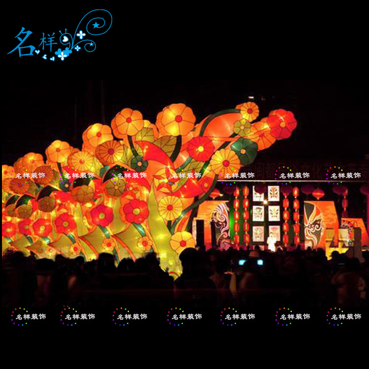 名样美陈桃花人行道春节花树包布灯笼户外广场大型春节灯饰花灯展