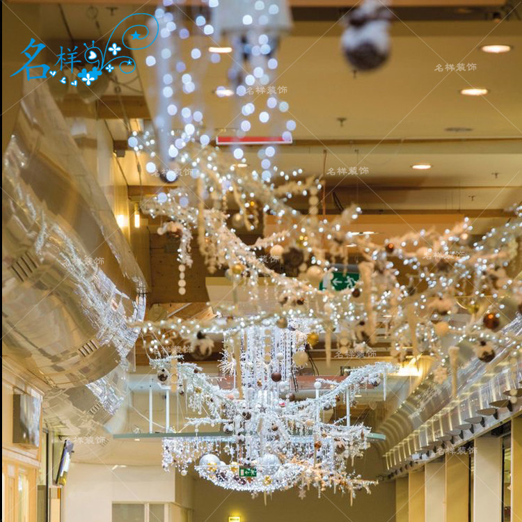 名样美陈圣诞节蓝色圣诞树枝LED灯光树中庭吊灯挂商场购物中心灯