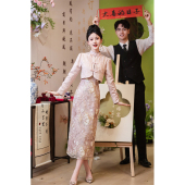 新中式 订婚回门礼服香槟色小众轻奢敬酒服夏女 改良旗袍感修身