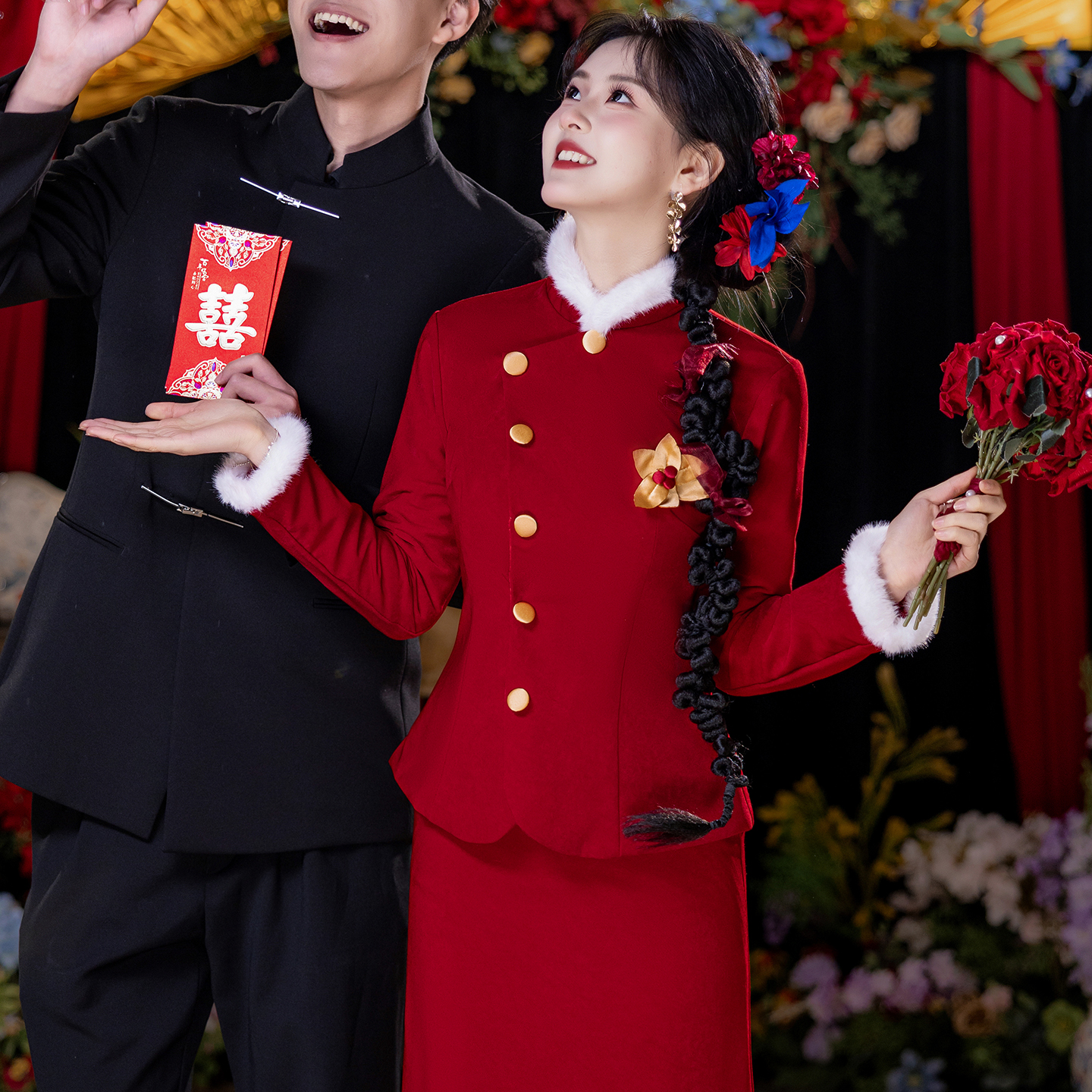 新中式长袖旗袍敬酒服新娘冬季