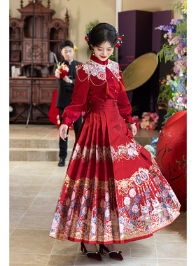 桃花源红色新娘马面裙小个子中式礼服影楼拍照敬酒订婚汉服演出