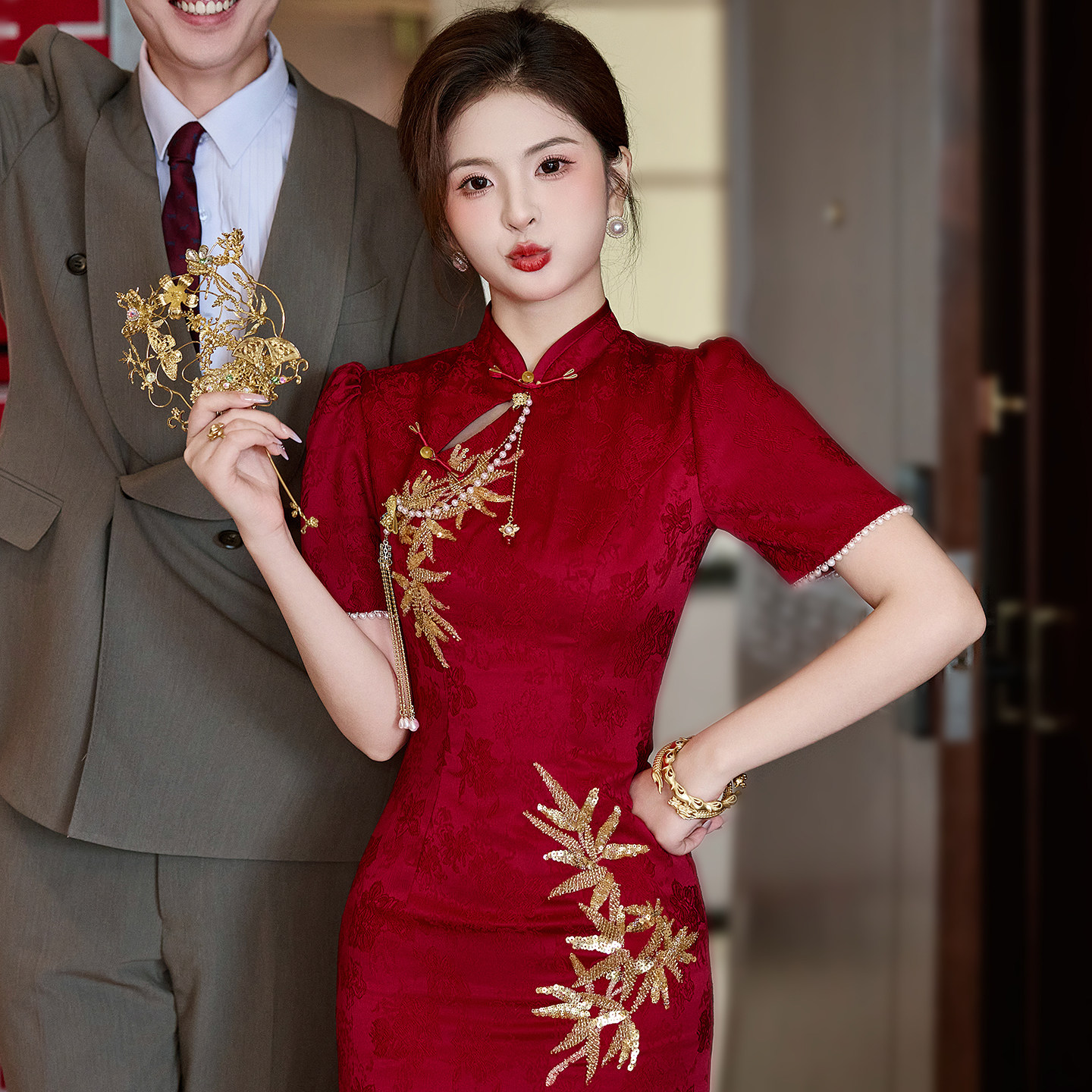 新中式敬酒服新娘2025新款红色改良旗袍订婚礼服女结婚出阁服便装