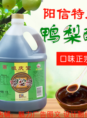 山东阳信特产恒庆堂鸭梨醋酿造食醋果醋甜家庭实惠装 1700ml包邮