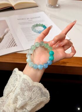 【春意山野】天然冰透海蓝宝手链女款单圈饰品礼物送女友闺蜜生日