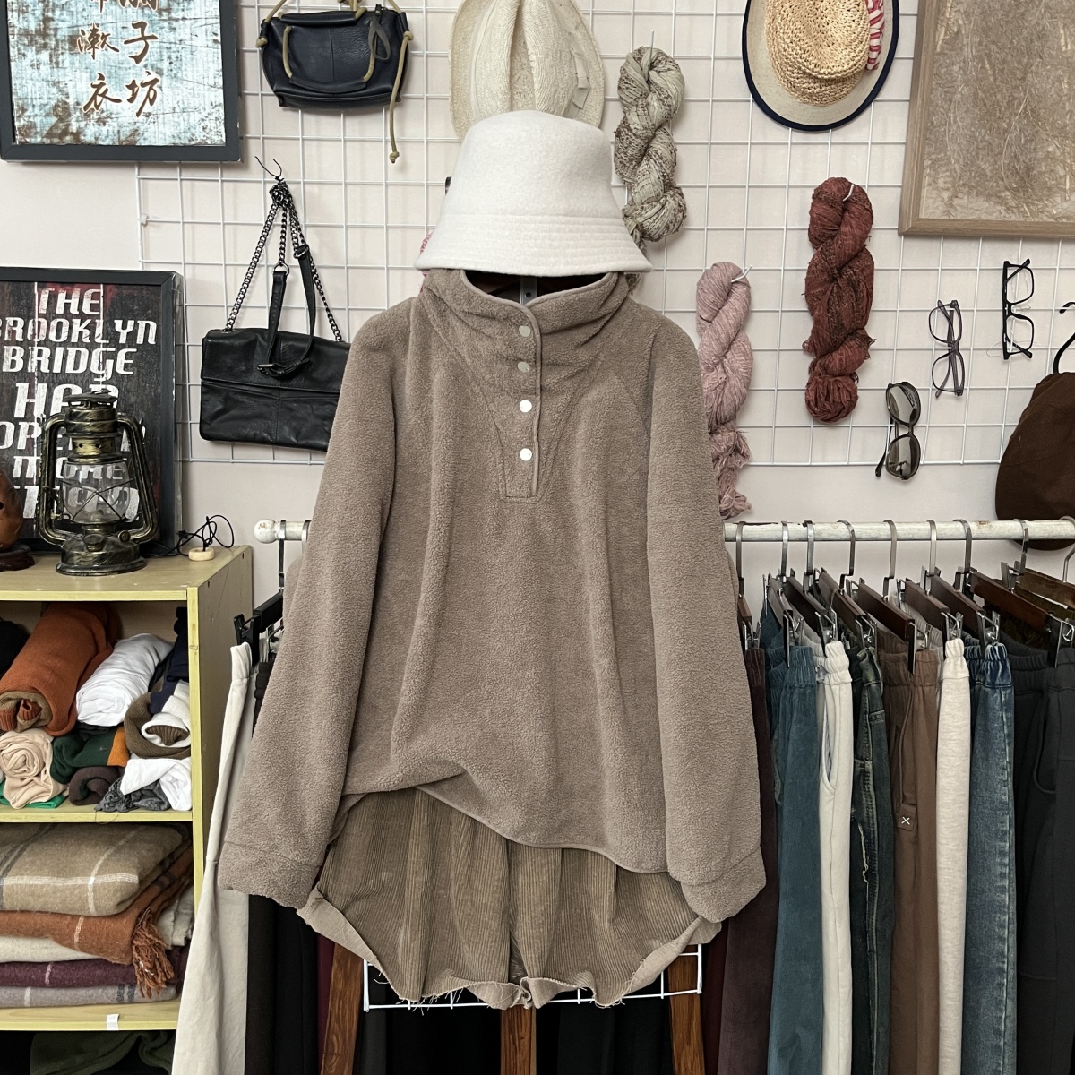 加厚宽松纯棉复古摇粒绒卫衣外套