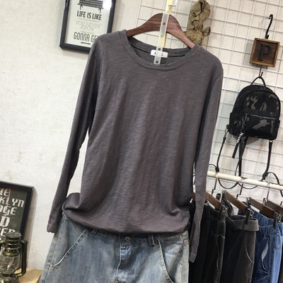 宽松大码长袖T恤衫竹节棉打底
