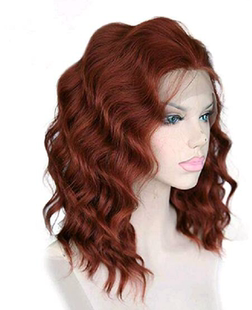 栗色 高温丝 短款 波浪 卷发 外贸 假发 前蕾丝 女士假发